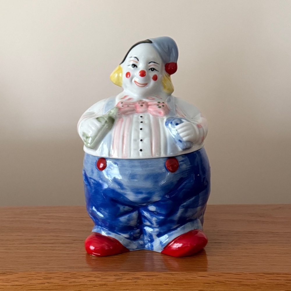 Vintage Ceramic Clown Cookie Jar/Candy Dish